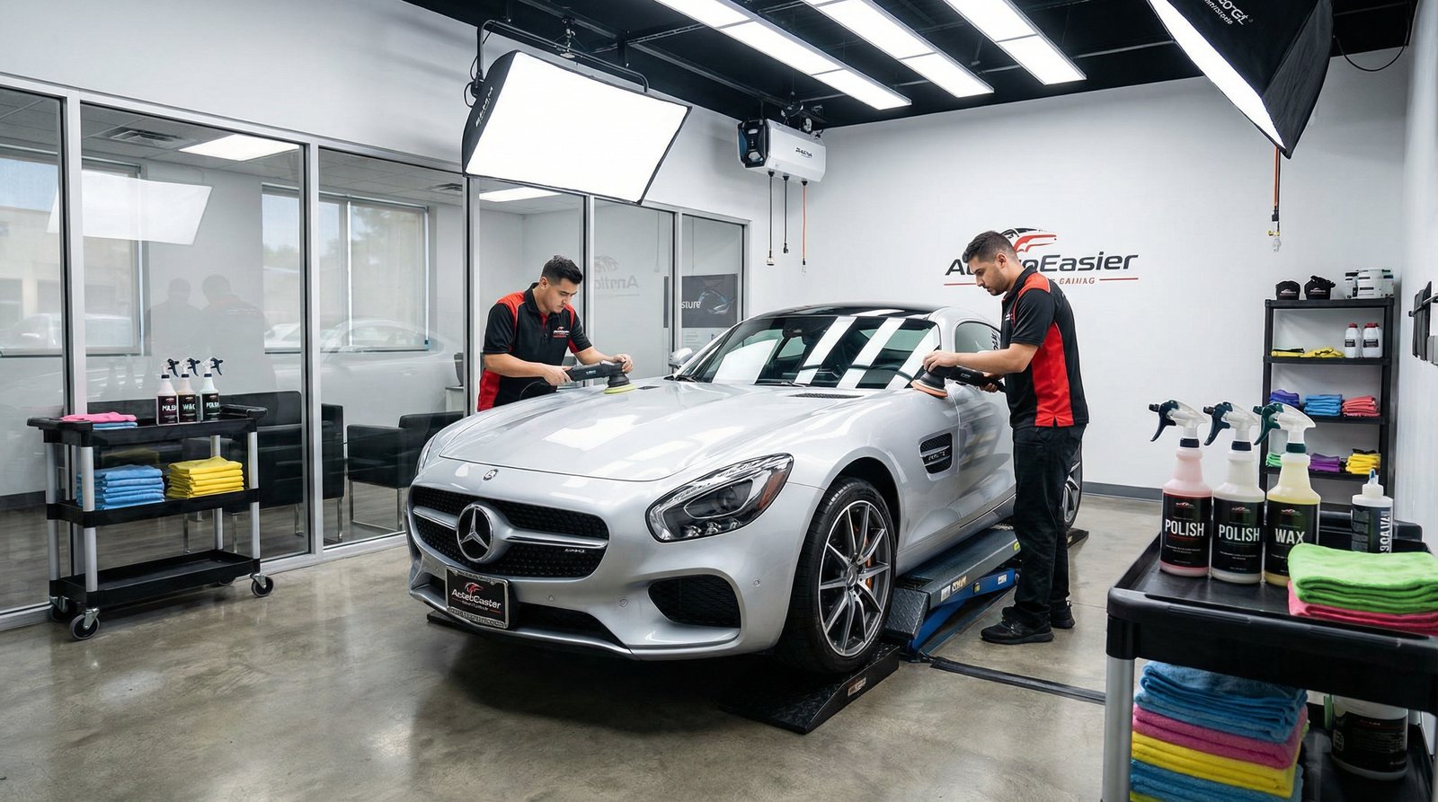 黄色仓库汽车美容视频